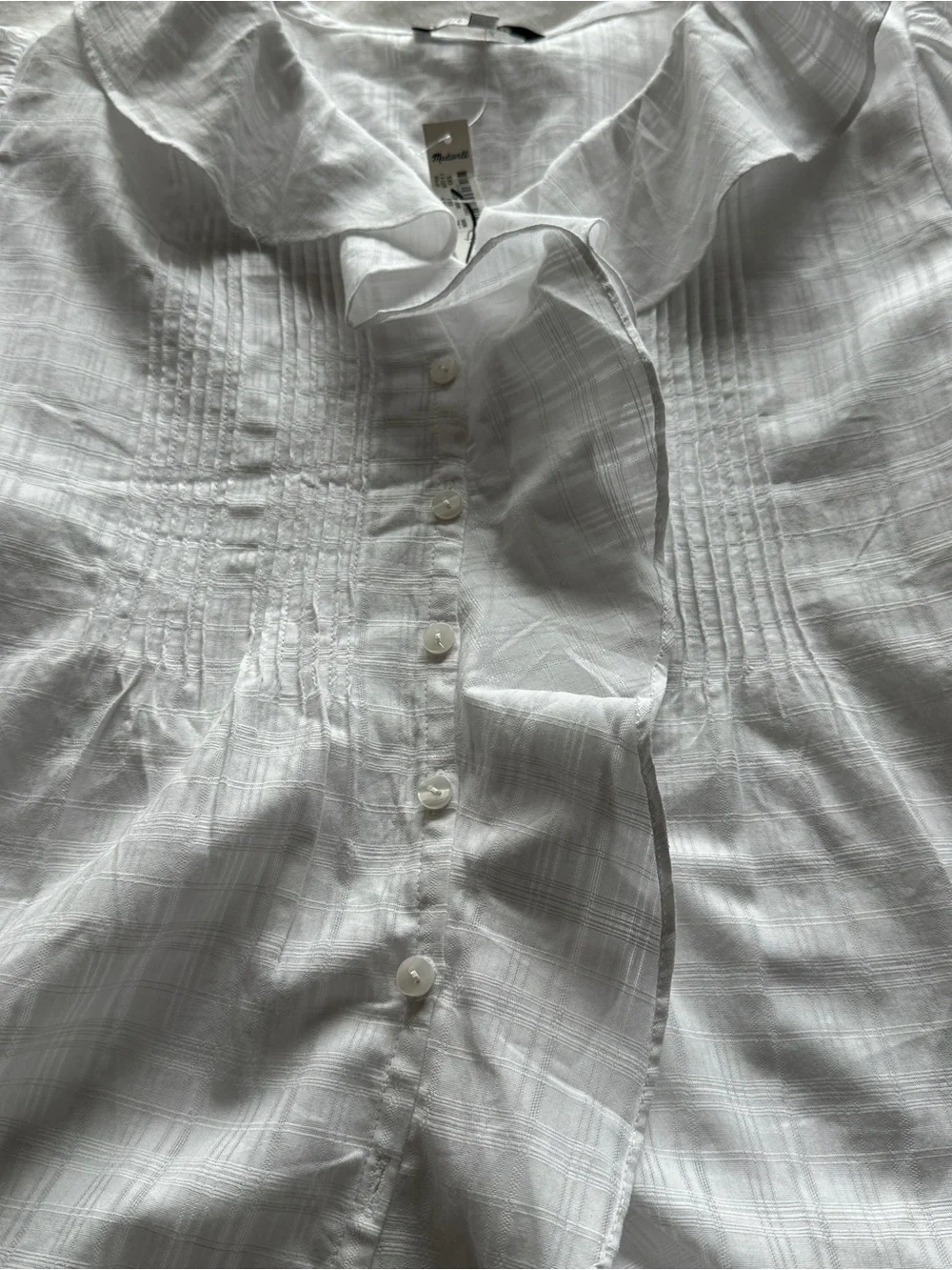 NWT Madewell Ruffle Puff-Sleeve Peplum Top in Windowpane | Size XXS